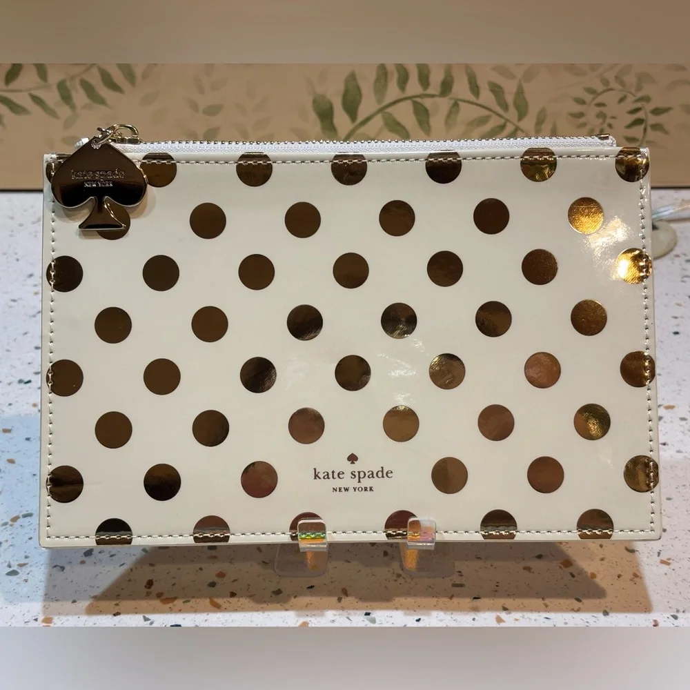 kate spade Gold Polka Dot Zip Pouch Bag‎